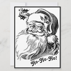 Vintage Christmas Black White Santa Claus Face Card