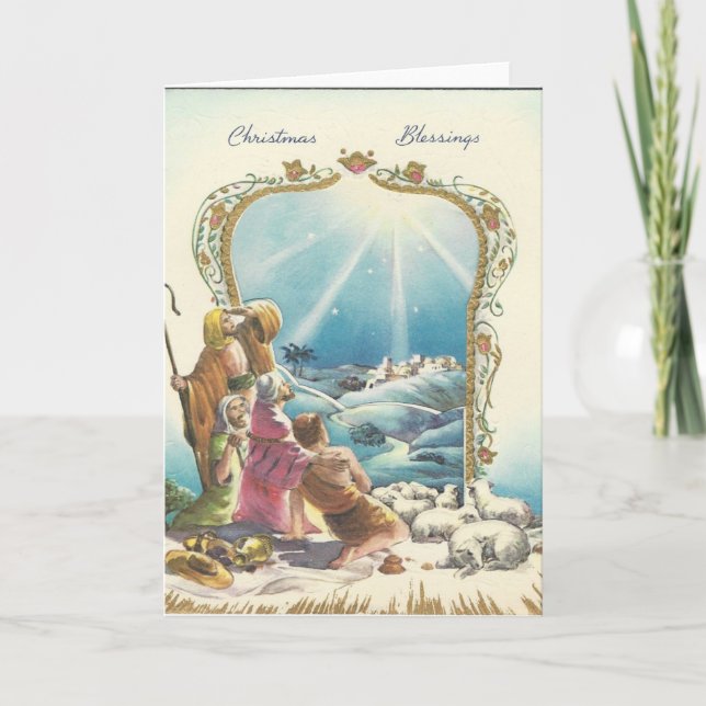 Vintage Christmas Blessings Holiday Card (Front)