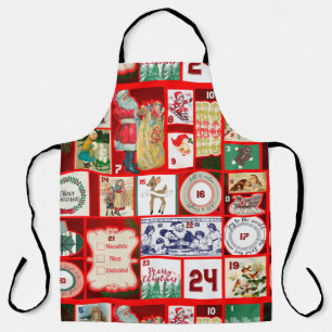Vintage Christmas Block Advent Calendar Grid Art Apron