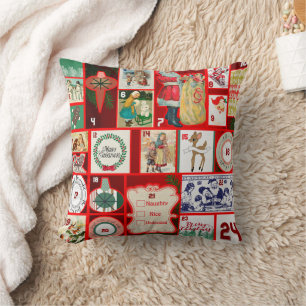 Vintage Christmas Block Advent Calendar Grid Art Cushion