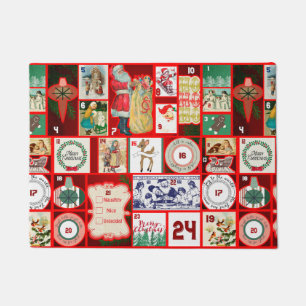 Vintage Christmas Block Advent Calendar Grid Art Doormat