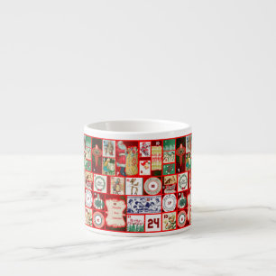 Vintage Christmas Block Advent Calendar Grid Art Espresso Cup