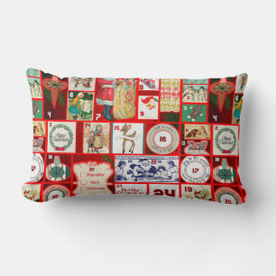 Vintage Christmas Block Advent Calendar Grid Art Lumbar Cushion