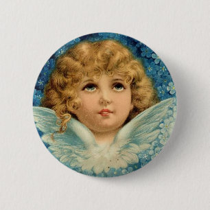Vintage Christmas Blue Angel Cherub Child Brundage 6 Cm Round Badge