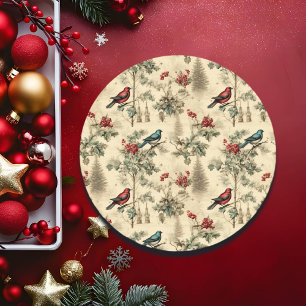 Vintage Christmas Blue Jay Red Mockingbird Classic Round Sticker