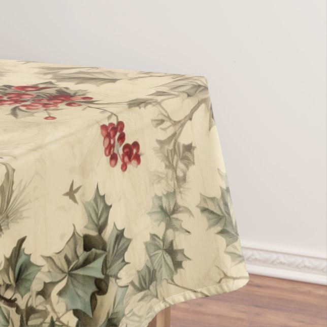Vintage Christmas Blue Jay Red Mockingbird  Tablecloth (In Situ)