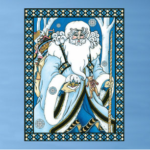 Vintage Christmas, Blue Santa Claus with Snowglobe Poster