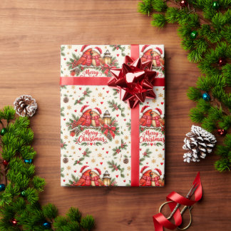 Vintage Christmas Botanical Cardinal Pair Wrapping Paper