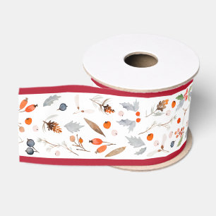 Vintage Christmas Botanical Ribbon Grosgrain Ribbon