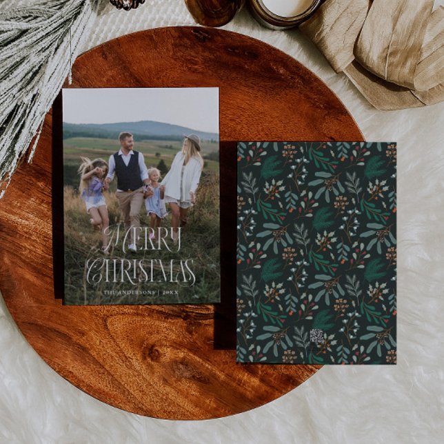 Vintage Christmas Botanical Vertical Photo Holiday Card (Creator Uploaded)