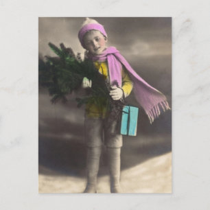 Vintage Christmas Boy Holiday Postcard