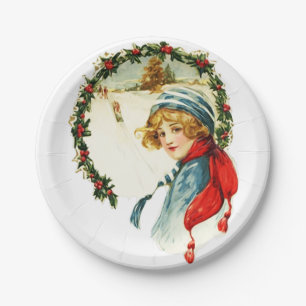 Vintage Christmas Boy Paper Plate