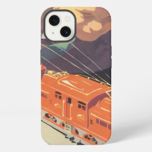 Vintage Christmas, Boy Playing with Toys Trains iPhone Case