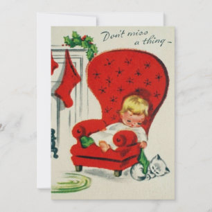 Vintage Christmas Boy Sleeping Holiday Card