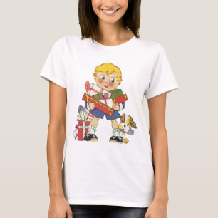 Vintage Christmas, Boy with Presents and Puppy Dog T-Shirt