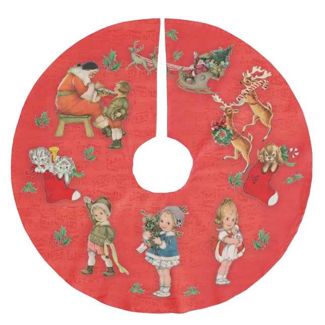 Vintage Christmas Brushed Polyester Tree Skirt (Front)