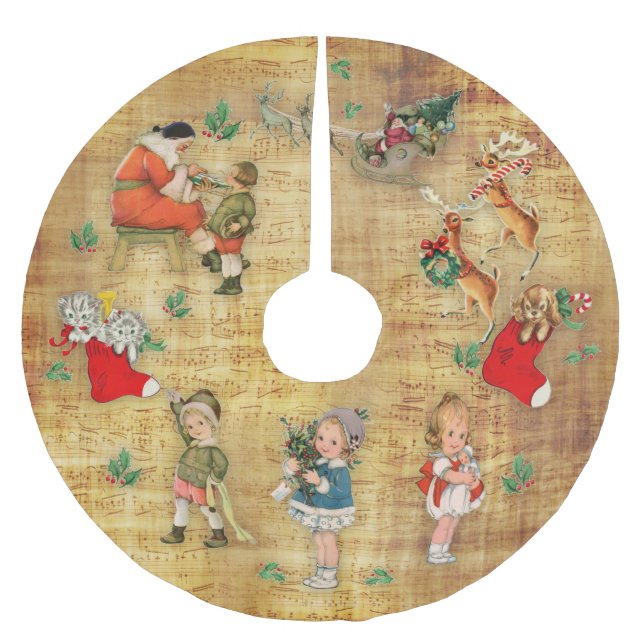 Vintage Christmas Brushed Polyester Tree Skirt (Front)