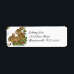 Vintage Christmas Bunnies Address Label Return Address Label<br><div class="desc">Vintage illustration bunnies in the snow with holly,  pine tree and pine cones,  and a bird.</div>