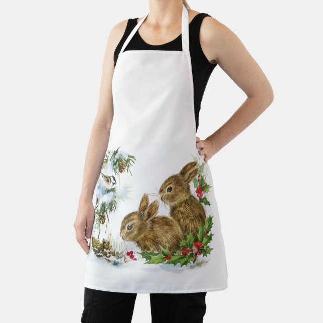 Vintage Christmas Bunnies Apron (Insitu)