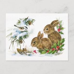 Vintage Christmas Bunnies Postcard