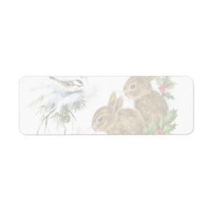 Vintage Christmas Bunnies Return Address Label