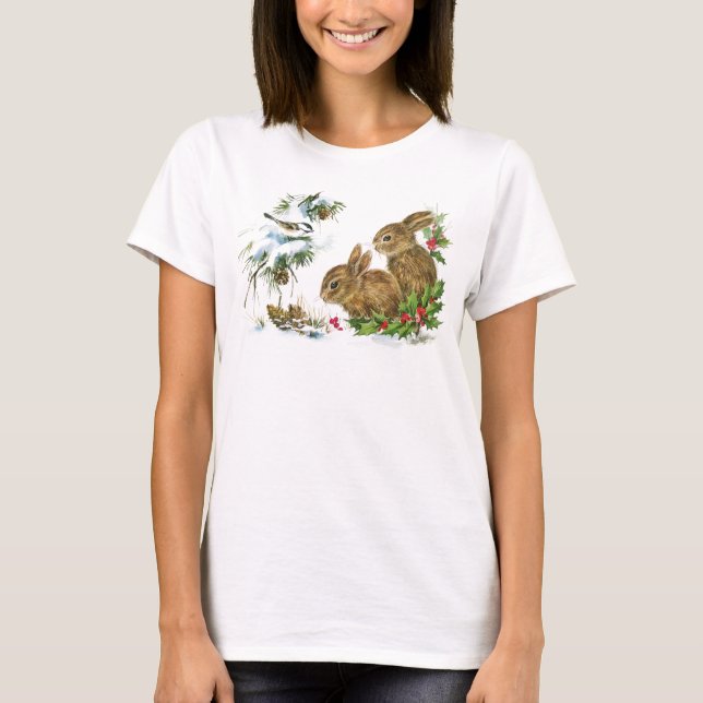 Vintage Christmas Bunnies T-Shirt (Front)