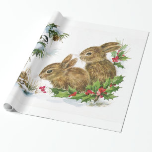 Vintage Christmas Bunnies Wrapping Paper