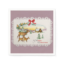 Vintage Christmas Cabin & Deer