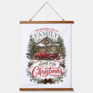 Vintage Christmas Cabin Scene Hanging Tapestry