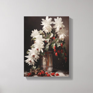 Vintage Christmas Cactus Stretched Canvas Wall Art