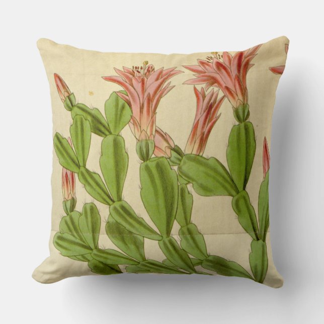 Vintage Christmas Cactus Throw Pillow (Front)