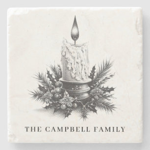 Vintage Christmas Candle Family Name Stone Coaster