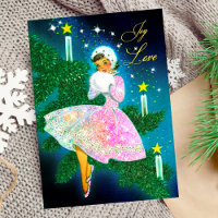 Vintage Christmas candle girl iridescent glitter