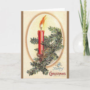 Vintage Christmas Candle Greeting Card