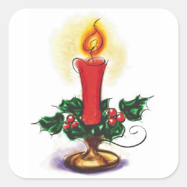 Vintage Christmas Candle In Holly Square Sticker (Front)