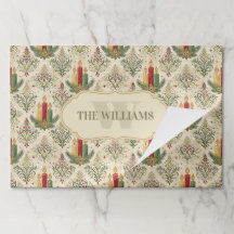 Vintage Christmas Candles Monogram Paper Placemat