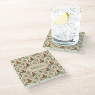 Vintage Christmas Candles & Ornaments Monogram Glass Coaster