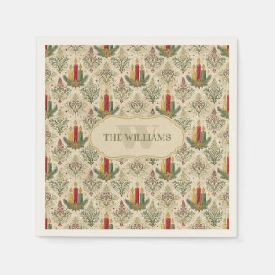 Vintage Christmas Candles & Ornaments Monogram Napkin