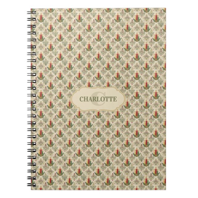 Vintage Christmas Candles & Ornaments Monogram Notebook (Front)