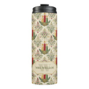 Vintage Christmas Candles & Ornaments Monogram Thermal Tumbler