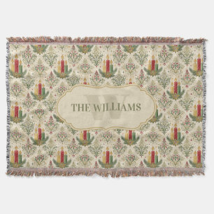 Vintage Christmas Candles & Ornaments Monogram Throw Blanket