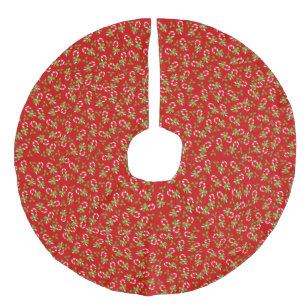 Vintage Christmas Candy Canes Faux Linen Tree Skirt