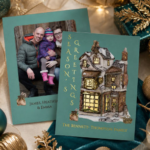 Vintage Christmas Candy Shop Family Photo Gold Foil Holiday Card