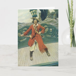 Vintage Christmas, Captain Keitt Pirates on Ship Holiday Card