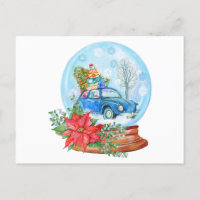 Vintage Christmas Car, Poinsettia Snow Globe