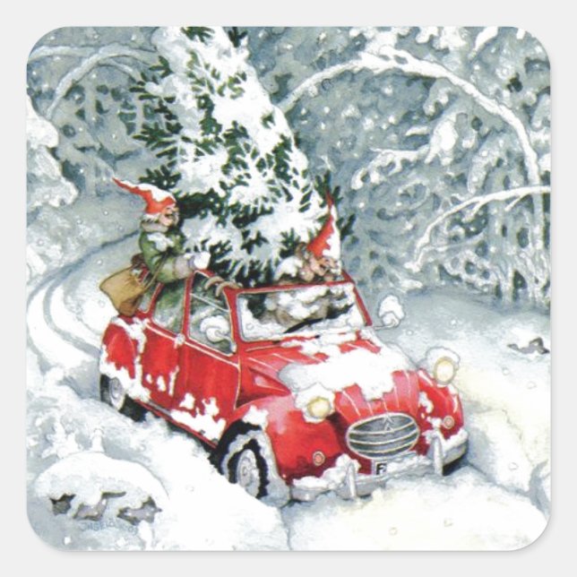 Vintage Christmas Car Square Sticker (Front)