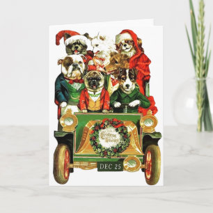 Vintage Christmas Car with Dogs Holiday Card