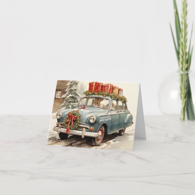 Vintage Christmas Car with Presents  Card (Front)