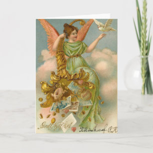 Vintage Christmas Card   Angel and Dove
