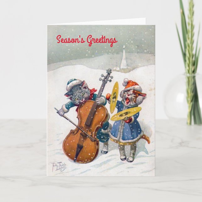Vintage Christmas Card, Arthur Thiele Cats Holiday Card (Front)